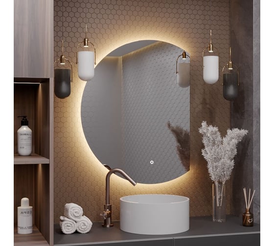 Зеркало Alias Дафна 80x60 с тёплой LED-подсветкой, обрез справа d80603r