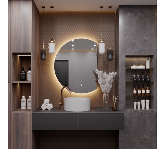 Зеркало Alias Дафна 80x60 с тёплой LED-подсветкой, обрез справа d80603r
