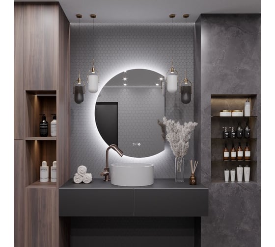 Зеркало Alias Дафна 90x70 c холодной LED-подсветкой и часами, обрез справа d907015r