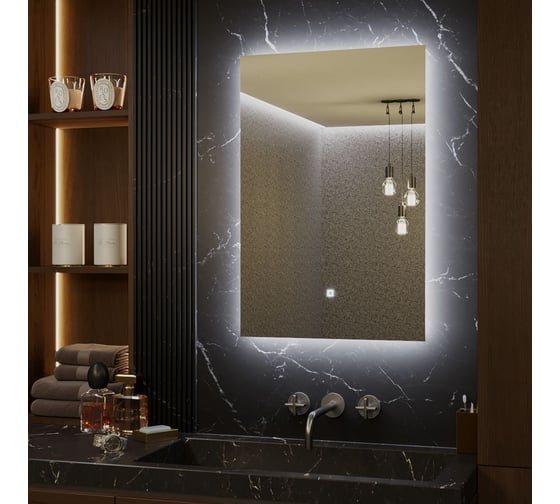 Зеркало Alias Квартал 100x70 с холодной LED-подсветкой, вертикальное q100701