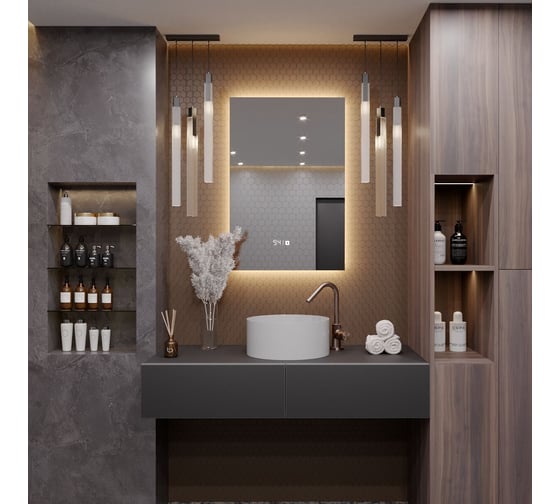 Зеркало Alias Квартал 110x70 с тёплой LED-подсветкой и часами, вертикальное q1107035