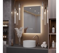 Зеркало Alias Квартал 100x80 с нейтральной LED-подсветкой и часами, вертикальное q1008025