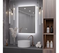 Зеркало Alias Квартал 100x80 с холодной LED-подсветкой и часами, вертикальное q1008015