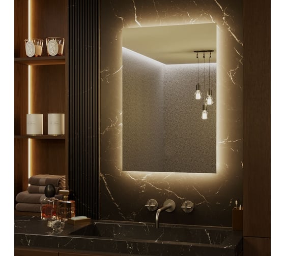 Зеркало Alias Квартал 100x80 с тёплой LED-подсветкой, вертикальное, механическая кнопка q10080222