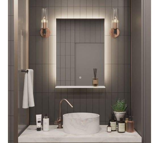 Зеркало Alias Квартал 140x50 с нейтральной LED-подсветкой и полкой, вертикальное q1405027 1