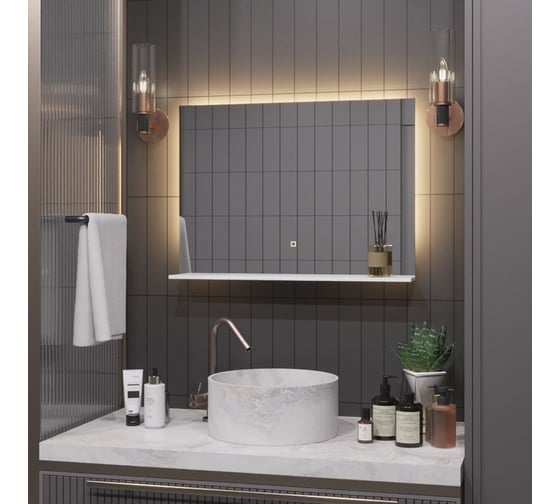 Зеркало Alias Квартал 40x70 с тёплой LED-подсветкой и полкой, горизонтальное q407037 1