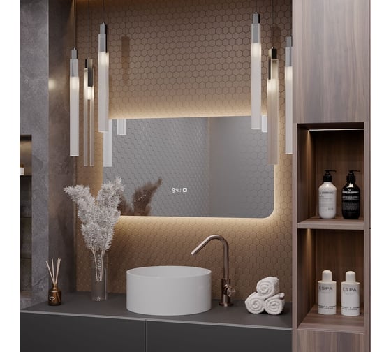 Зеркало Alias Палантин 60x110 с нейтральной LED-подсветкой и часами, горизонтальное pr6011025