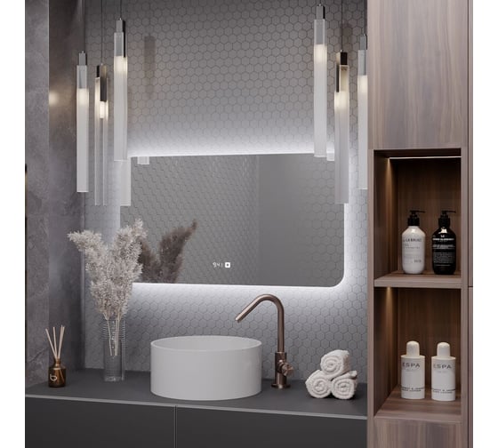 Зеркало Alias Палантин 60x110 с холодной LED-подсветкой и часами, горизонтальное pr6011015