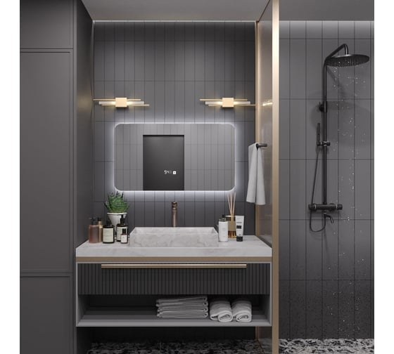 Зеркало Alias Палантин 60x110 с холодной LED-подсветкой и часами, горизонтальное pr6011015
