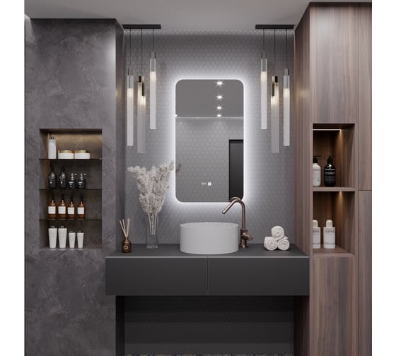 Зеркало Alias Палантин 80x40 с холодной LED-подсветкой и часами pr804015
