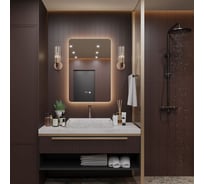 Зеркало Alias Эос 80x60 с тёплой LED-подсветкой и часами, вертикальное en806035