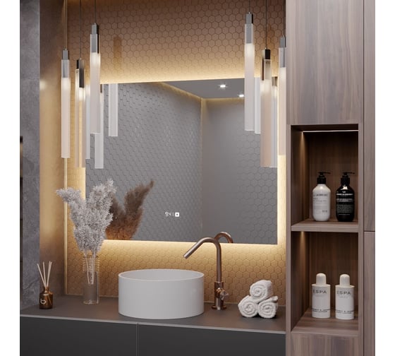 Зеркало Alias Квартал 80x120 с тёплой LED-подсветкой и часами горизонтальное q8012035