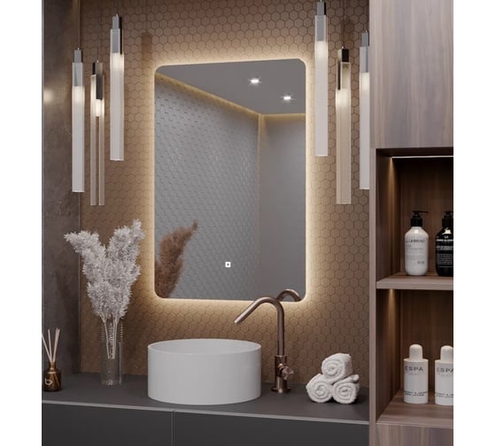 Зеркало Alias Эос 90x60 с тёплой LED-подсветкой и антизапотеванием, вертикальное en9060301