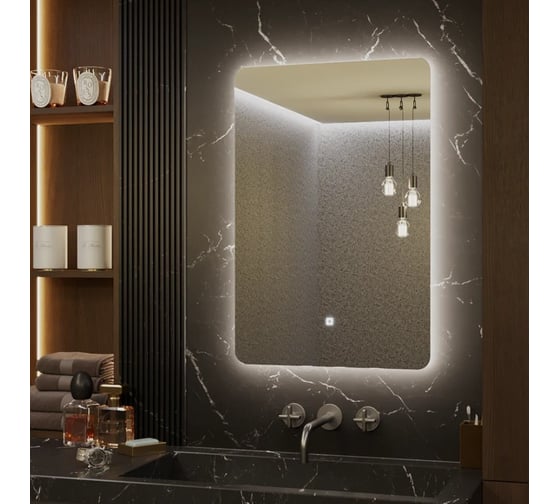 Зеркало Alias Эос 90x60 с тёплой LED-подсветкой и антизапотеванием, вертикальное en9060301
