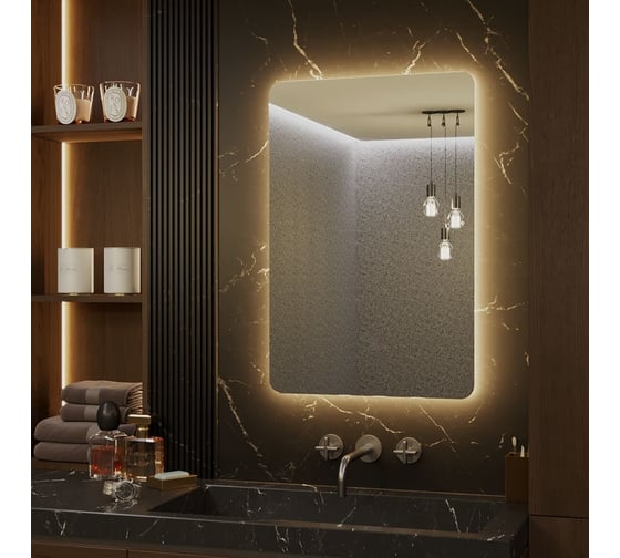Зеркало Alias Эос 90x60 с тёплой LED-подсветкой и механическая кнопка, вертикальное en906033