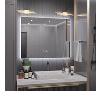 Зеркало Alias Квартал 60x70 с холодной LED-подсветкой и часами, горизонтальное q607015