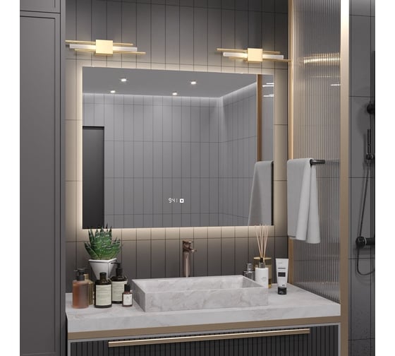 Зеркало Alias Квартал 60x80 с нейтральной LED-подсветкой и часами, горизонтальное q608025
