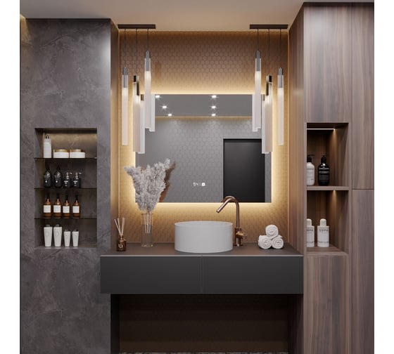 Зеркало Alias Квартал 60x80 с тёплой LED-подсветкой и часами, горизонтальное q608035 1