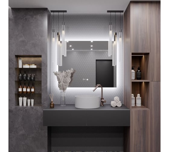 Зеркало Alias Квартал 60x80 с холодной LED-подсветкой и часами, горизонтальное q608015
