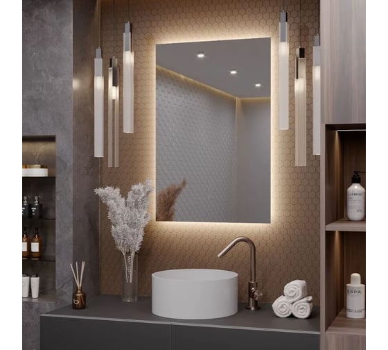Зеркало Alias Квартал 90x70 с нейтральной LED-подсветкой вертикальное без кнопки q907021