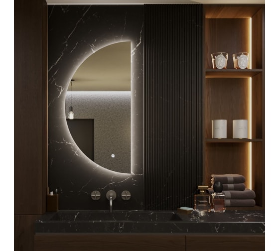 Круглое зеркало для ванной Alias Муза 120x60 1/2 половина с нейтральной LED-подсветкой обрез справа m120602r 1