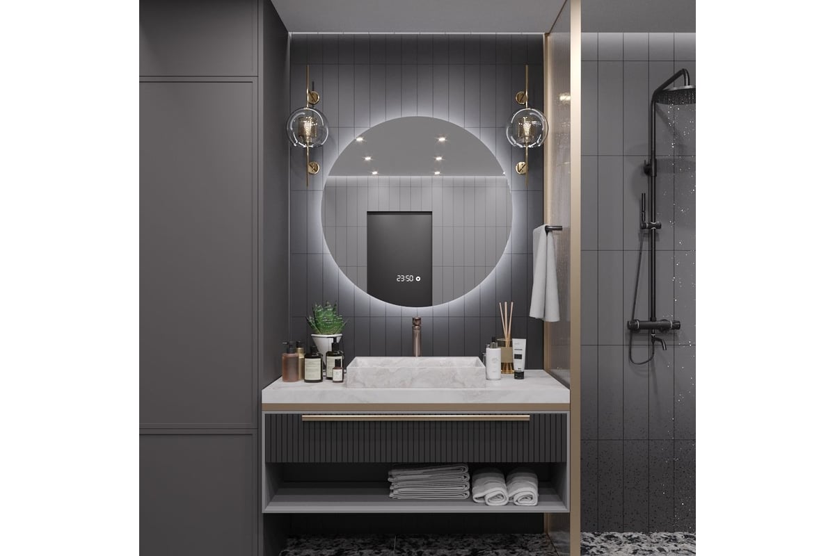 Круглое зеркало для ванной Alias Муза D50 с холодной LED-подсветкой и ...