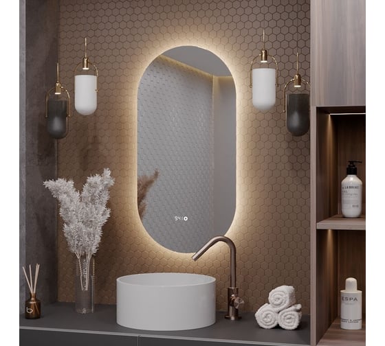 Зеркало Alias Олимпия 80x40 для ванной с нейтральной LED-подсветкой и часами o804025