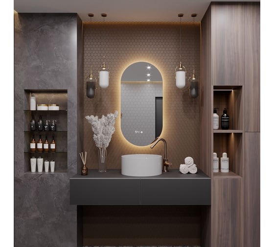 Зеркало Alias Олимпия 80x40 для ванной с тёплой LED-подсветкой и часами o804035
