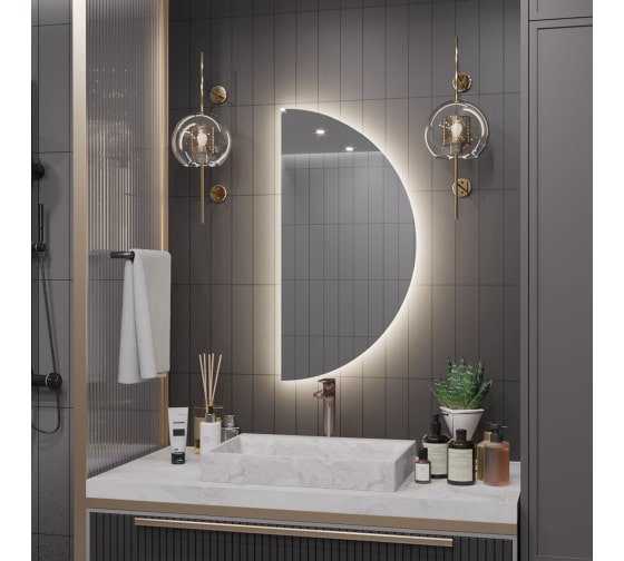 Круглое зеркало для ванной Alias Муза 140x70 1/2 половина с нейтральной LED-подсветкой и взмах руки обрез слева m1407022l 1