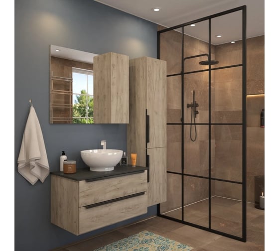 Зеркальный шкаф Teymi Helmi 85, дуб крафт/графит матовый T60303 ЦБ-00266287