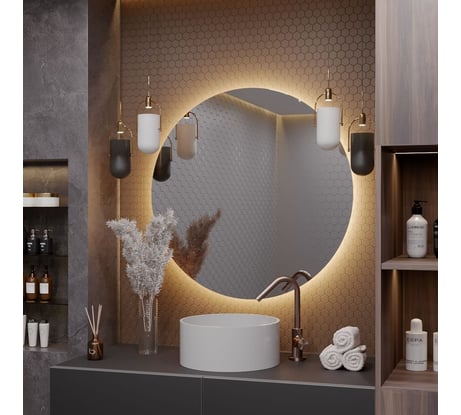 Круглое зеркало для ванной Alias Муза D40 с тёплой LED-подсветкой, механическая кнопка m404033