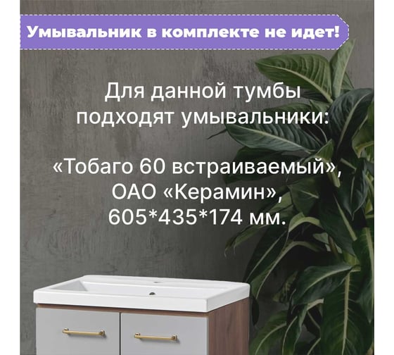 Тумба под умывальник Акваль джиа, 60 см. ДЖИА.60.10.60.N