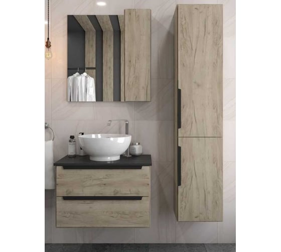 Зеркальный шкаф Teymi Helmi 70, дуб крафт/графит матовый T60301 ЦБ-00266194