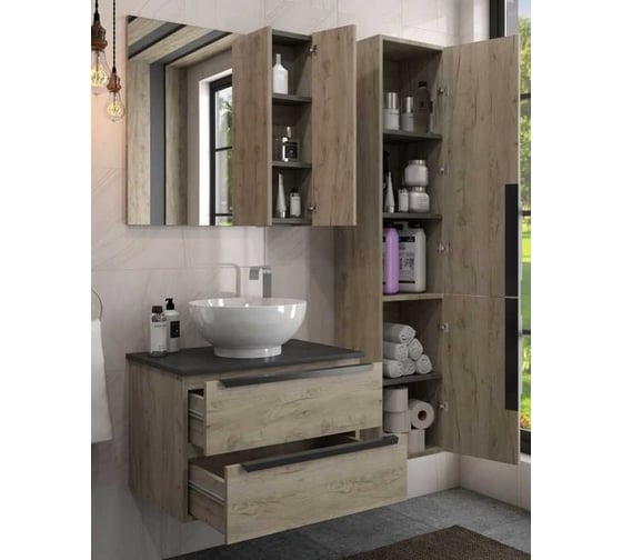 Зеркальный шкаф Teymi Helmi 70, дуб крафт/графит матовый T60301 ЦБ-00266194