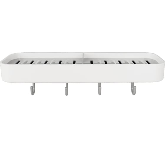 Полка Аквалиния LIGHT с 4 крючками, белая на липучке B6680-1 1