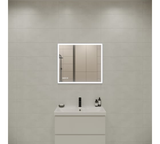 Зеркало Cersanit design LED 011 80x70 с подсветкой часы металл рамка прямоугольное 63561