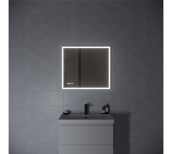 Зеркало Cersanit design LED 011 80x70 с подсветкой часы металл рамка прямоугольное 63561