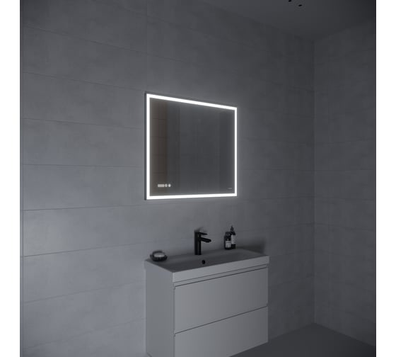 Зеркало Cersanit design LED 011 80x70 с подсветкой часы металл рамка прямоугольное 63561