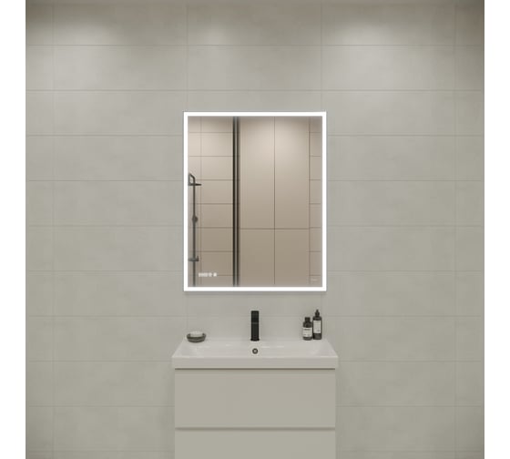Зеркало Cersanit LED 011 design 100x80 с подсветкой, часы, металлическая рамка, прямоугольное 63562