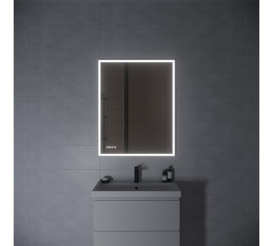 Зеркало Cersanit LED 011 design 100x80 с подсветкой, часы, металлическая рамка, прямоугольное 63562