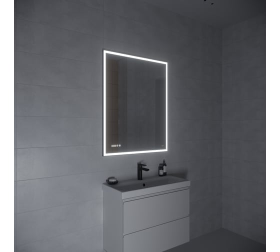 Зеркало Cersanit LED 011 design 100x80 с подсветкой, часы, металлическая рамка, прямоугольное 63562