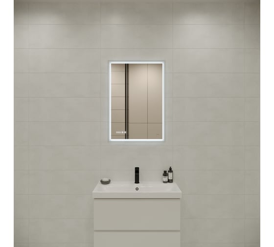 Зеркало Cersanit LED 080 design pro 60x85 с подсветкой, часы, с антизапотеванием, прямоугольное 63552