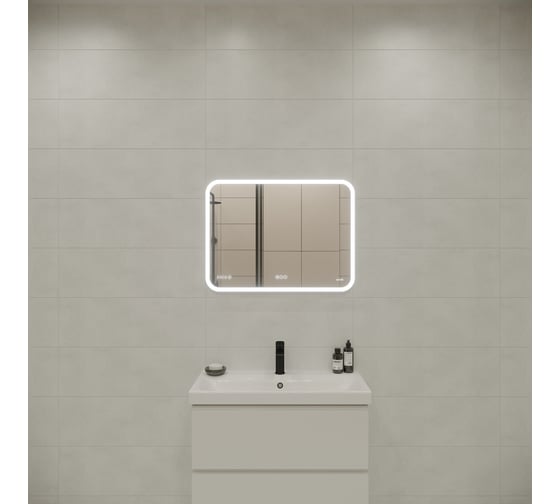 Зеркало Cersanit LED 070 design pro 80x60 с подсветкой bluetooth часы, с антизапотеванием, прямоугольное 63550