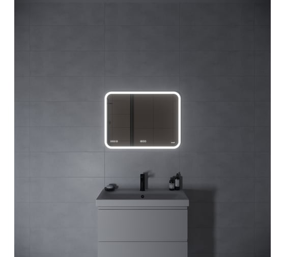 Зеркало Cersanit LED 070 design pro 80x60 с подсветкой bluetooth часы, с антизапотеванием, прямоугольное 63550