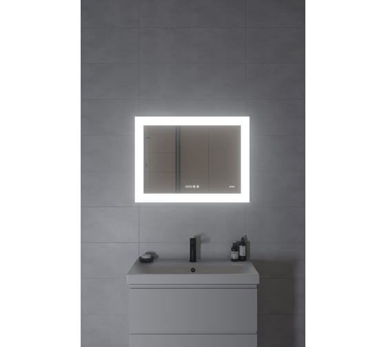 Зеркало Cersanit LED 060 design pro 80x60 с подсветкой, часы, с антизапотеванием, прямоугольное 63549