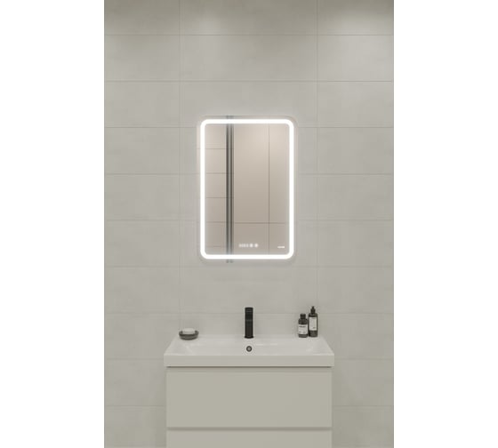 Зеркало Cersanit LED 050 design pro 55x80 с подсветкой холодный/теплый cвет, часы, с антизапотеванием, прямоугольное 63545