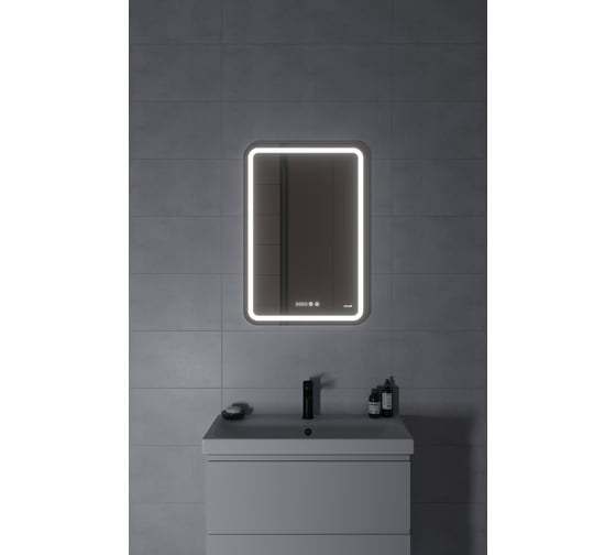 Зеркало Cersanit LED 050 design pro 55x80 с подсветкой холодный/теплый cвет, часы, с антизапотеванием, прямоугольное 63545
