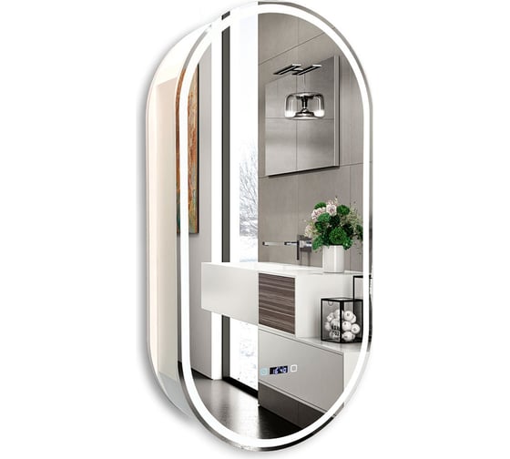 Зеркало-шкаф SILVER MIRRORS Soho-WHITE 500x1000 мм, ЖК-часы, подогрев, сенсорный выключатель LED-00002671