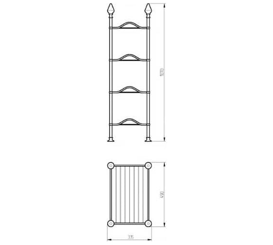 Этажерка Migliore MIRELLA L50хH107xP34 см, 4 полки-решетки, латунь, бронза 26626