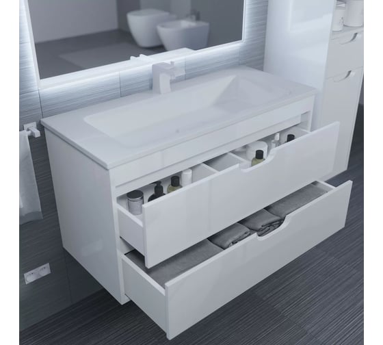 Тумба под раковину для ванной Uperwood Modul 100 см, подвесная, глянцевая, белая 2930205154